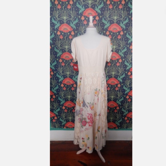 Reba Lacey Floral Patchwork Lace Maxi Puff Sleeve Embroidered Dress Nwt 14 - Picture 6 of 6